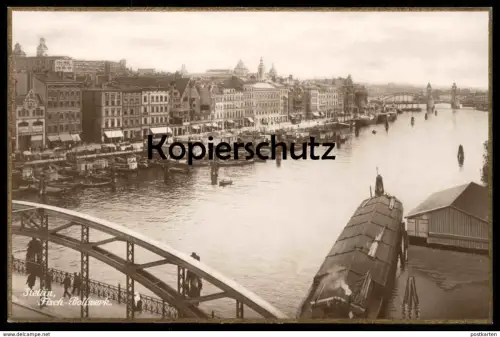ALTE POSTKARTE STETTIN FISCH-BOLLWERK Goldrand Frachtschiff cargo ship bateau Pommern Szczecin Poland polska postcard AK
