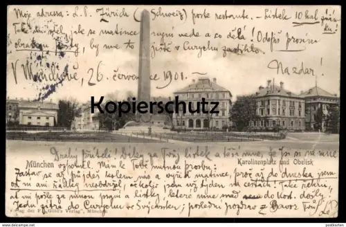 ALTE POSTKARTE MÜNCHEN KAROLINENPLATZ MIT OBELISK 1901 Bayern Ansichtskarte AK cpa postcard