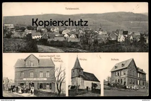 ALTE POSTKARTE GRUSS AUS HOLZFELD TOTALANSICHT KIRCHE SCHULE GASTWIRTSCHAFT VON ANTON KARBACH BOPPARD cpa postcard AK