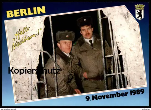ÄLTERE POSTKARTE BERLIN BERLINER MAUER HALLO NACHBAR DDR GRENZER SOLDAT LE MUR THE WALL Ansichtskarte  postcard