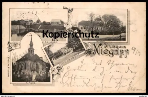 ALTE POSTKARTE GRUSS AUS NIEGRIPP SCHLEUSE GUTSHOF GASTHOF ZUM GRÜNEN BAUM KIRCHE SACHSEN-ANHALT BURG Ansichtskarte AK