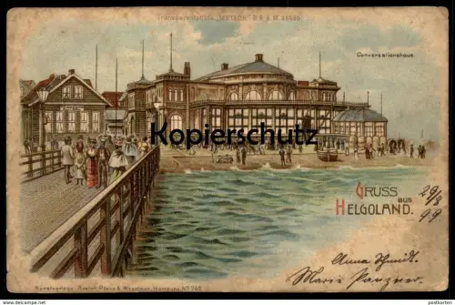 ALTE LITHO POSTKARTE GRUSS AUS HELGOLAND METEOR HALT GEGEN DAS LICHT HGL GASTHAUS PRINCESS ALEXANDRA PAUL J. BOTTER AK