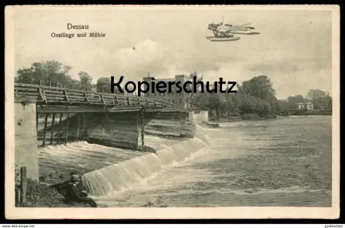 ALTE POSTKARTE DESSAU GESTÄNGE UND MÜHLE MIT FLUGZEUG Wasserflugzeug airplane plane waterplane aeroboat hydravion cpa AK