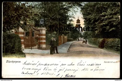 ALTE POSTKARTE HAMBURG BLANKENESE NORDERSTRASSE HERREN ANZUG HUT TOR EINFAHRT AK Ansichtskarte postcard cpa