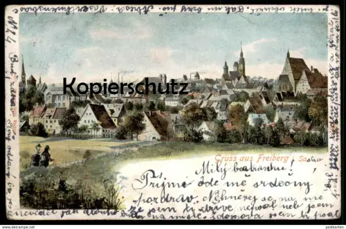 ALTE LITHO POSTKARTE GRUSS AUS FREIBERG Sachsen cpa postcard Ansichtskarte AK