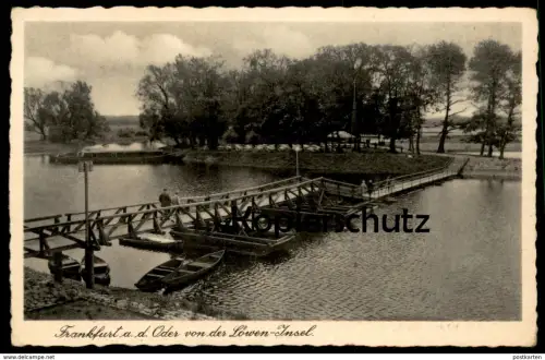 ALTE POSTKARTE FRANKFURT AN DER ODER VON DER LÖWEN INSEL Löweninsel Schiffbrücke Ansichtskarte postcard AK cpa