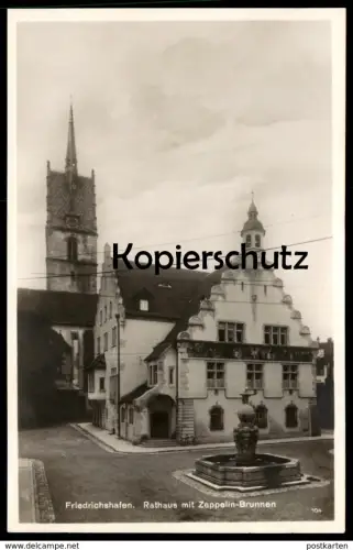 ALTE POSTKARTE FRIEDRICHSHAFEN RATHAUS MIT ZEPPELIN BRUNNEN fountain with airship Zeppelinbrunnen Ansichtskarte postcard
