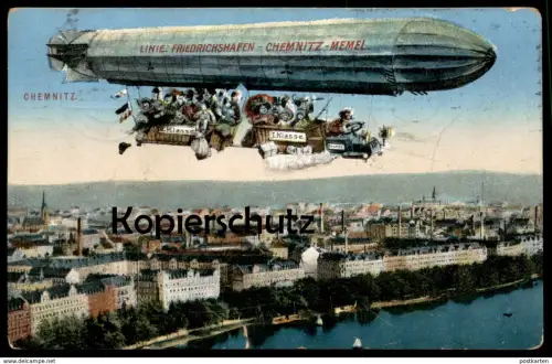 ALTE POSTKARTE CHEMNITZ ZEPPELIN HUMOR LINIE FRIEDRICHSHAFEN CHEMNITZ MEMEL humour airship AK Ansichtskarte postcard cpa