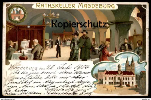 ALTE LITHO POSTKARTE MAGDEBURG RATHSKELLER Ratskeller cpa postcard AK Ansichtskarte