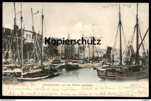 ALTE POSTKARTE KÖNIGSBERG HANDELSHAFEN VON DER BÖRSE GESEHEN Hafen Ostpreussen Kaliningrad port Ansichtskarte postcard