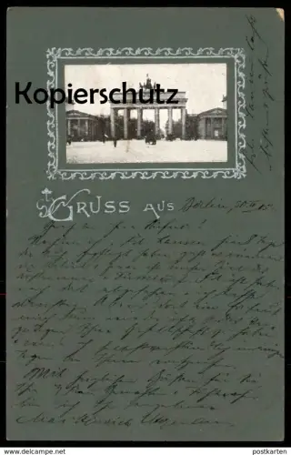 ALTE JUGENDSTIL PRÄGE POSTKARTE GRUSS AUS BERLIN BRANDENBURGER TOR postcard Ansichtskarte AK cpa