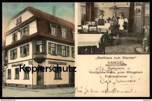 ALTE POSTKARTE KANDEL GASTHAUS ZUM STERNEN FREMDENZIMMER WEINE Blechschild Busch Bräu Annweiler Plakat U-Boot-Spende