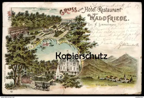 ALTE LITHO POSTKARTE GRUSS VOM HOTEL RESTAURANT WALDFRIEDE H. ZIMMERMANN DARMSTADT EBERSTADT Ansichtskarte postcard cpa