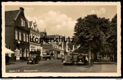 ALTE POSTKARTE HEIDE IN HOLSTEIN BAHNHOFSTRASSE ASTRA ST. PAULI BIER JACOB SCH.. HOTEL Ansichtskarte cpa postcard AK