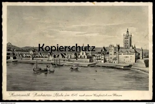ALTE POSTKARTE KAISERSWERTH AM RHEIN BARBAROSSA PFALZ UM 1645 NACH EINEM KUPFERSTICH MERIAN Düsseldorf Ansichtskarte