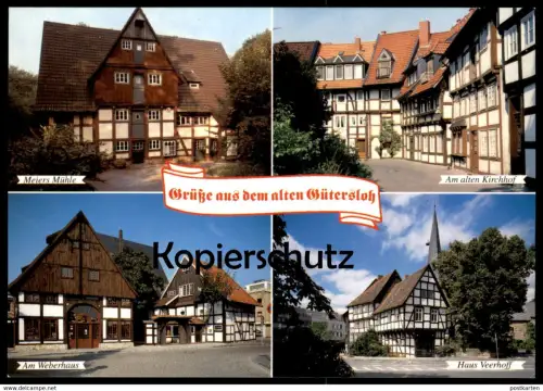 ÄLTERE POSTKARTE GRÜSSE AUS DEM ALTEN GÜTERSLOH MEIERS MÜHLE KIRCHHOF HAUS VEERHOFF WEBERHAUS AK Ansichtskarte postcard