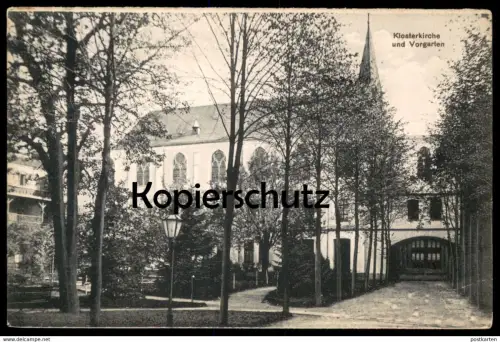 ALTE POSTKARTE MÜLHAUSEN GREFRATH KLOSTERKIRCHE UND VORGARTEN PENSIONAT UNSERER LIEBEN FRAU postcard AK Ansichtskarte