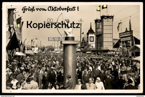 ALTE POSTKARTE MÜNCHEN GRUSS VOM OKTOBERFEST 1936 WIESN PSCHORR Ochsenbraterei WC Toilette toilet Ansichtskarte postcard
