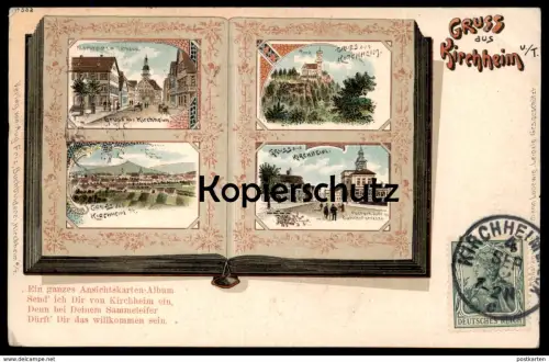 ALTE LITHO POSTKARTE GRUSS AUS KIRCHHEIM U. TECK ANSICHTSKARTENALBUM POSTKARTENALBUM BAHNHOFSTRASSE POSTGEBÄUDE AK cpa