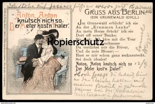 ALTE POSTKARTE GRUSS AUS BERLIN GRUNEWALD ANTON KNUTSCH Kuss kiss kissing baiser Thaler Ansichtskarte AK cpa postcard