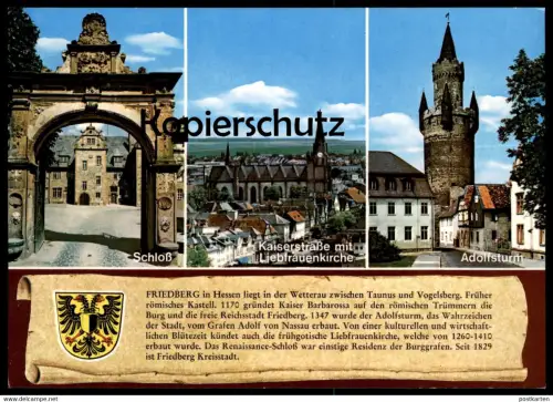 POSTKARTE FRIEDBERG WAPPEN & GESCHICHTE CHRONIK Chronikkarte chronique chronicle storycard postcard cpa AK Ansichtskarte