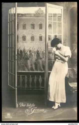 ALTE POSTKARTE DER LETZTE GRUSS ABSCHIED SOLDAT FRONT TRAUER Frau femme mourning woman Ansichtskarte AK postcard cpa