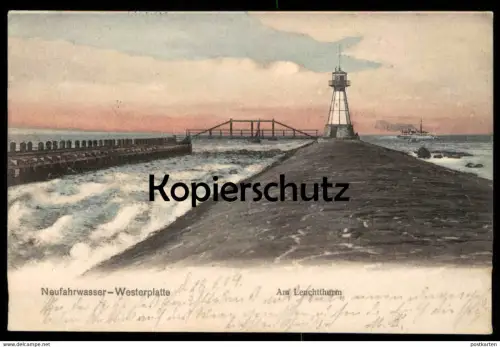 ALTE POSTKARTE DANZIG NEUFAHRWASSER WESTERNPLATTE AM LEUCHTTHURM STEMPEL OSTMOOLE Gdansk Polska Poland lighhouse cpa AK