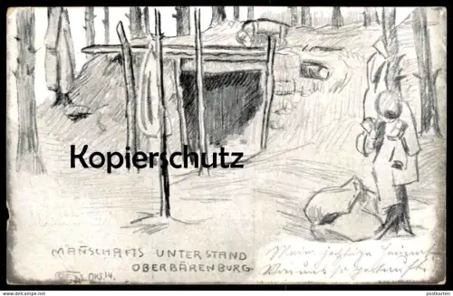 ALTE POSTKARTE MANNSCHAFTSUNTERSTAND OBERBÄRENBURG 1914 WWI mit Gott Bärenburg Altenberg Ansichtskarte AK postcard cpa