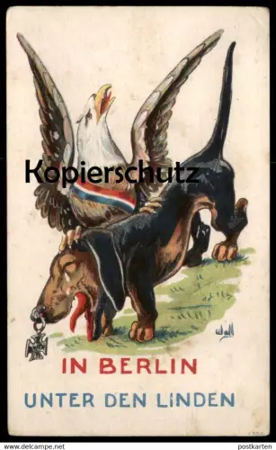 ALTE POSTKARTE DACKEL ADLER PATRIOTIK POLITIK BERLIN Dachshund Teckel political cartoon Karikatur eagle dog postcard