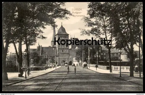 ALTE POSTKARTE LÜBECK BURGTOR-PANORAMA Strassenbahn tram tramway tour tower Luebeck Ansichtskarte AK postcard cpa