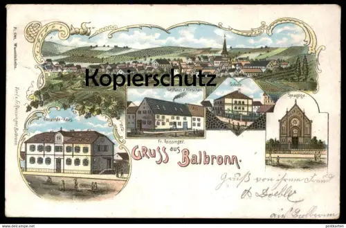 ALTE POSTKARTE GRUSS AUS BALBRONN SYNAGOGE BÀLVERE synagogue jewish jew Arr. Molsheim AK  cpa postcard