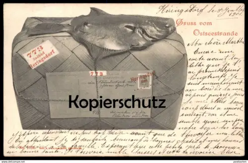 ALTE POSTKARTE HERINGSDORF SCHOLLE KOFFER GRUSS VOM OSTSEESTRANDE USEDOM Ostseestrand AK Ansichtskarte cpa postcard