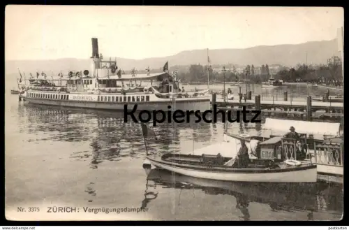 ALTE POSTKARTE ZÜRICH VERGNÜGUNGSDAMPFER WAEDENSWEIL FISCHERBOOT Boot Dampfer Schiff ship Zürichsee postcard cpa AK