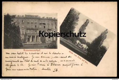 ALTE POSTKARTE KONSTANZ KONSTANZERHOF KONSTANZER HOF 1901 BLICK VOM PARK AUF DEN SEE Ansichtskarte AK cpa postcard