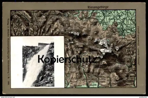 ALTE PRÄGE POSTKARTE RIESENGEBIRGE GEBIRGS-RELIEF ELBEFALL SCHLESIEN HAMPELBAUDE TEICHBAUDE STURMHAUBE BRUMBERG HAIN AK