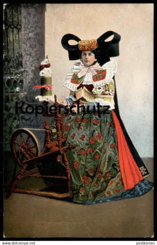 ALTE POSTKARTE VOLKSTRACHTEN AUS SCHAUMBURG-LIPPE UND UMGEGEND Umgebung Spinnrad spinnen rouet spinning wheel Tracht cpa