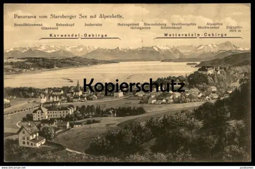 ALTE POSTKARTE PANORAMA VOM STARNBERGER SEE MIT ALPENKETTE KARWENDEL WETTERSTEIN ZUGSPITZE Alps Alpen Ansichtskarte
