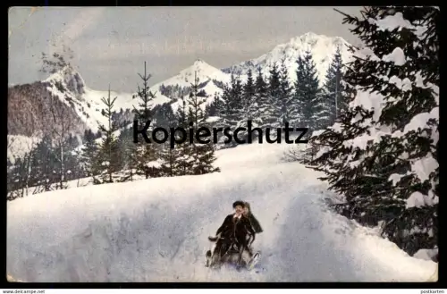 ALTE POSTKARTE WINTERSPORT SCHLITTEN Luge Traineau Sleigh 1912 Rodeln Berge Schnee Ansichtskarte AK cpa postcard