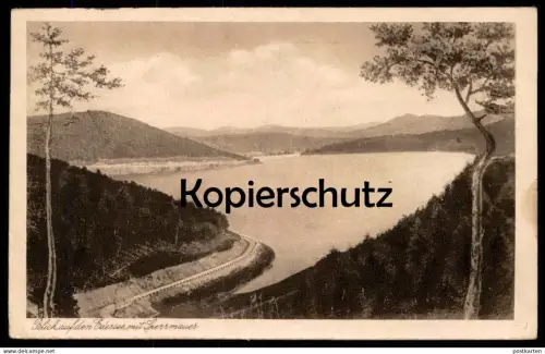 ALTE POSTKARTE BLICK AUF DEN EDERSEE UND SPERRMAUER Talsperre Waldeck barrage water dam Ansichtskarte cpa postcard AK