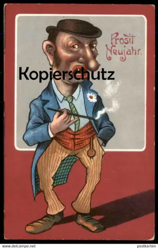 ALTE POSTKARTE PROSIT NEUJAHR KARIKATUR NASE BEINE TASCHENUHR anti semitic caricature jew Ansichtskarte cpa AK postcard