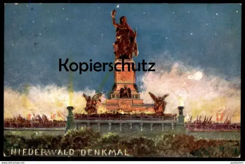 ALTE KÜNSTLER POSTKARTE NATIONAL DENKMAL NIEDERWALD FEST FESTBELEUCHTUNG RÜDESHEIM AM RHEIN NIEDERWALDDENKMAL postcard