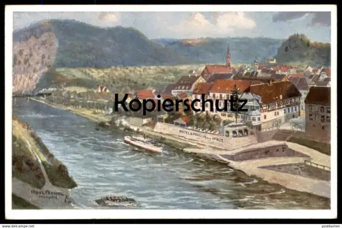 ALTE KÜNSTLER POSTKARTE NECKARGEMÜND HOTEL ZUR PFALZ SIGN. FRANZ FRANKL MÜNCHEN Ansichtskarte AK postcard
