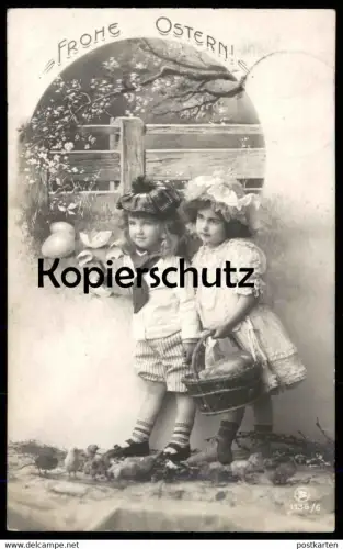 ALTE POSTKARTE FROHE OSTERN KINDER MÄDCHEN Hüte enfants children girl girls easter egg Eier postcard Ansichtskarte