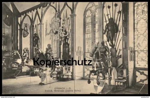 ALTE POSTKARTE ERBACH SCHLOSS RITTERSAAL RECHTE SEITE RITTER Mittelalter castle chevalier knight Ansichtskarte postcard