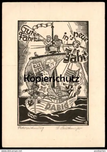 ALTE KÜNSTLER POSTKARTE BREMEN DABIG FEDERZEICHNUNG SIGN. GÜNTHER BRUCKMEYER GB NEUJAHR Ansichtskarte postcard AK cpa