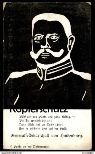 ALTE POSTKARTE GENERALFELDMARSCHALL PAUL VON HINDENBURG HUMOR OPTISCHE TÄUSCHUNG Ansichtskarte postcard cpa AK