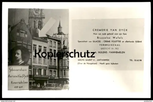 ALTE POSTKARTE ANVERS CREMERIE ANTOON VAN DYCK KUNSTSCHILDER BRUSSELSE WAFELS GROTE MARKT 4 ANTWERPEN cpa postcard AK