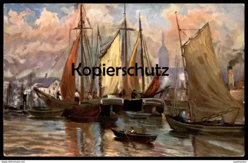 ALTE MARITIME KÜNSTLER POSTKARTE SEGELSCHIFFE IM HAFEN Schiffe sailing ship bateau port harbour Ansichtskarte postcard