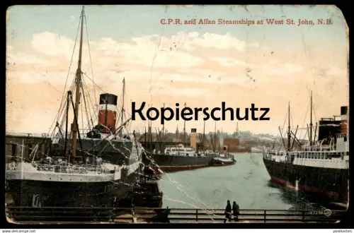 ALTE POSTKARTE C.P.R. AND ALLAN STEAMSHIPS AT WEST ST. JOHN N. B. DAMPFER steam ship New Brunswick Canada postcard AK