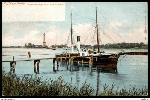 ALTE POSTKARTE SWINEMÜNDE LOOTSENDAMPFER U. LEUCHTTURM Dampfer ship Swinoujscie Uznam Wolin Ansichtskarte postcard AK